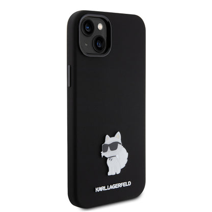 Ovitek za Apple iPhone 15 Plus, Karl Lagerfeld, Silicone Choupette Metal, črn