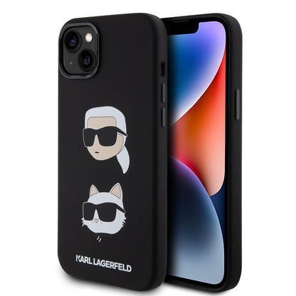 Ovitek za Apple iPhone 15 Plus, Karl Lagerfeld, silikon Karl & Choupette's Heads, črn