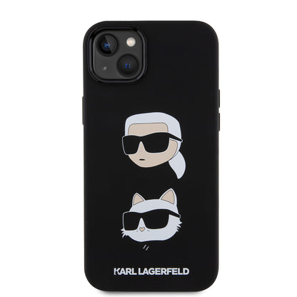Ovitek za Apple iPhone 15 Plus, Karl Lagerfeld, silikon Karl & Choupette's Heads, črn
