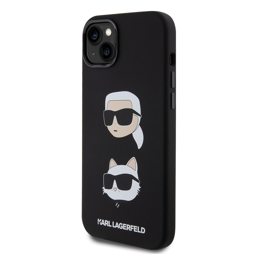 Ovitek za Apple iPhone 15 Plus, Karl Lagerfeld, silikon Karl & Choupette's Heads, črn