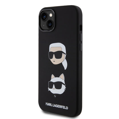 Ovitek za Apple iPhone 15 Plus, Karl Lagerfeld, silikon Karl & Choupette's Heads, črn