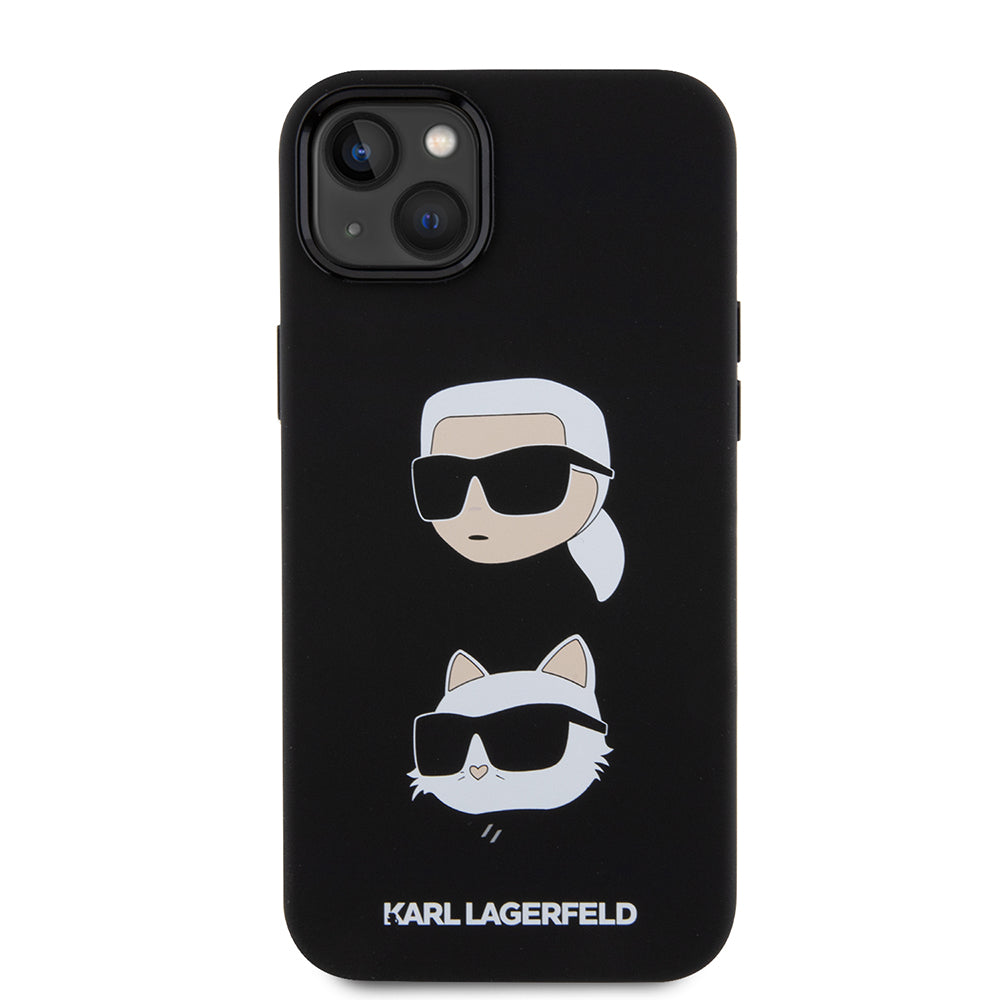 Ovitek za Apple iPhone 15 Plus, Karl Lagerfeld, silikon Karl & Choupette's Heads, črn