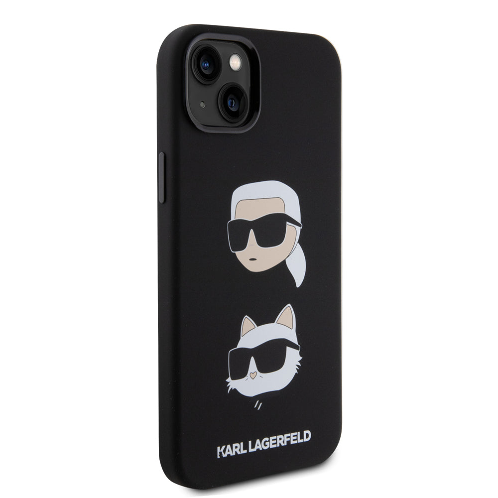 Ovitek za Apple iPhone 15 Plus, Karl Lagerfeld, silikon Karl & Choupette's Heads, črn