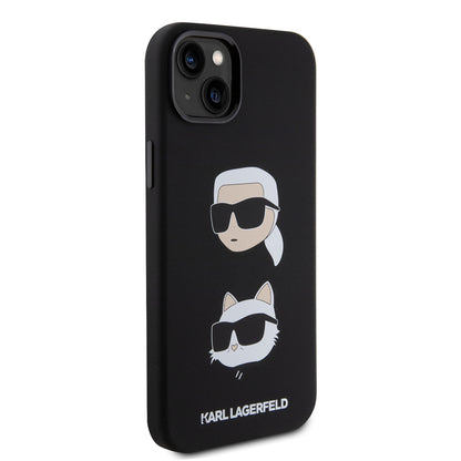 Ovitek za Apple iPhone 15 Plus, Karl Lagerfeld, silikon Karl & Choupette's Heads, črn