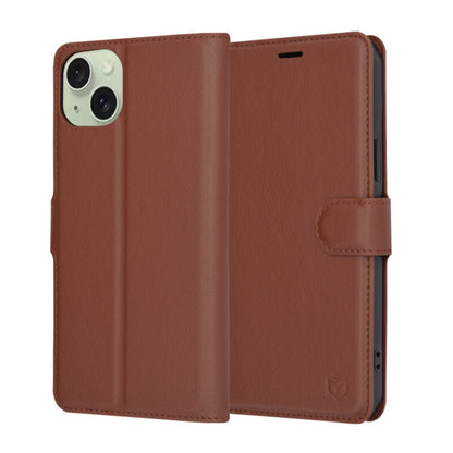 Ovitek za Apple iPhone 15 Plus, Techsuit, usnjen folio, rjav