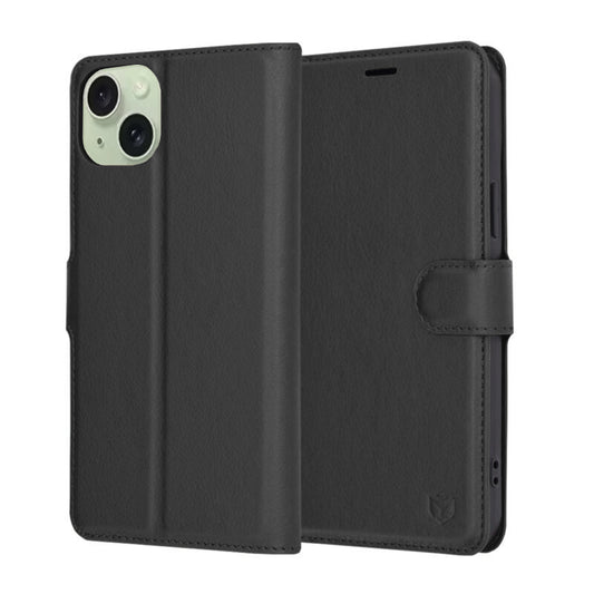 Ovitek za Apple iPhone 15 Plus, Techsuit, usnjen folio, črn