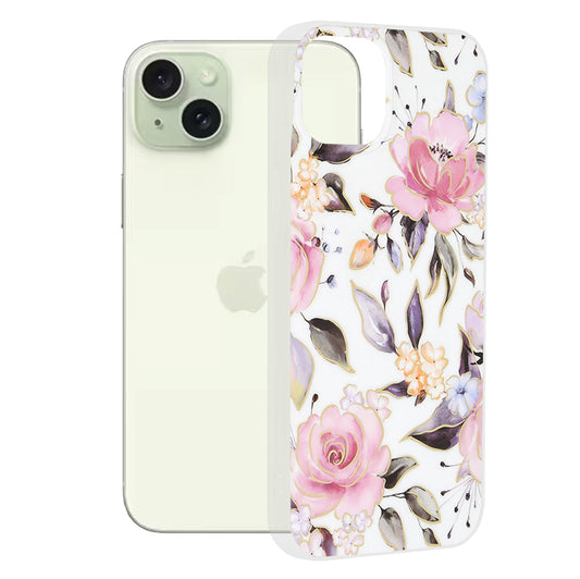 Ovitek za Apple iPhone 15 Plus, Techsuit, Marble, Bela