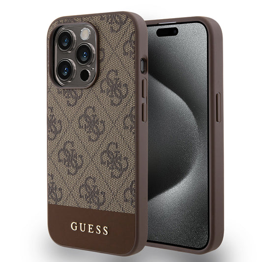 Ovitek za Apple iPhone 15 Pro, Guess, 4G Stripe, Rjava
