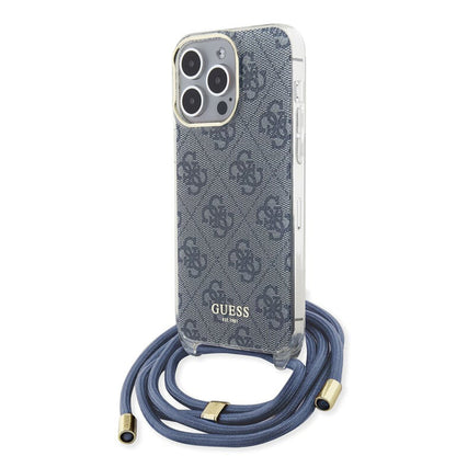 Ovitek za Apple iPhone 15 Pro, Guess, Crossbody Cord 4G Print, Modra