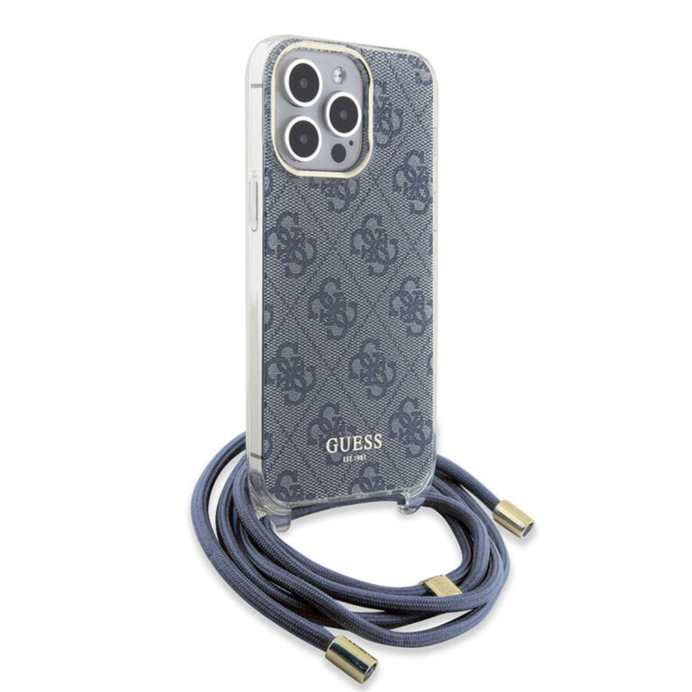 Ovitek za Apple iPhone 15 Pro, Guess, Crossbody Cord 4G Print, Modra