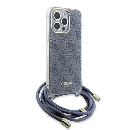 Ovitek za Apple iPhone 15 Pro, Guess, Crossbody Cord 4G Print, Modra