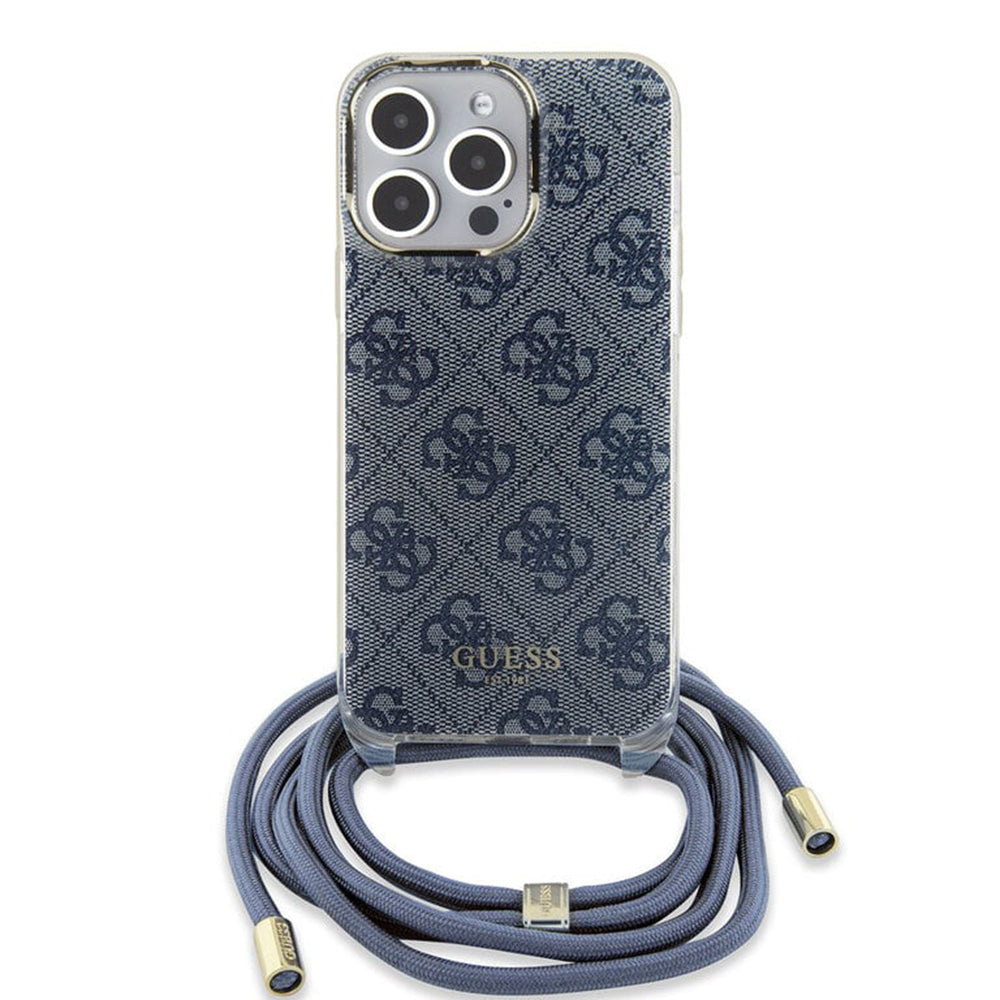Ovitek za Apple iPhone 15 Pro, Guess, Crossbody Cord 4G Print, Modra