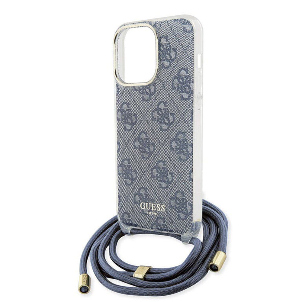Ovitek za Apple iPhone 15 Pro, Guess, Crossbody Cord 4G Print, Modra