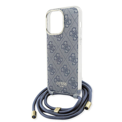 Ovitek za Apple iPhone 15 Pro, Guess, Crossbody Cord 4G Print, Modra