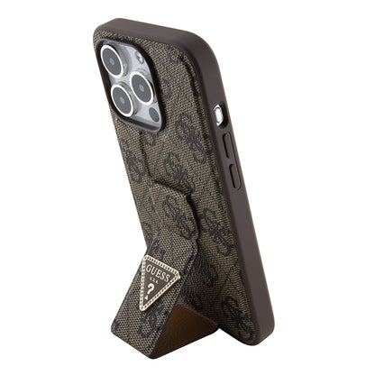 Ovitek za Apple iPhone 15 Pro, Guess, Grip Stand 4G Triangle Strass, Rjava