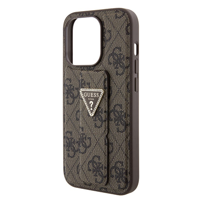 Ovitek za Apple iPhone 15 Pro, Guess, Grip Stand 4G Triangle Strass, Rjava