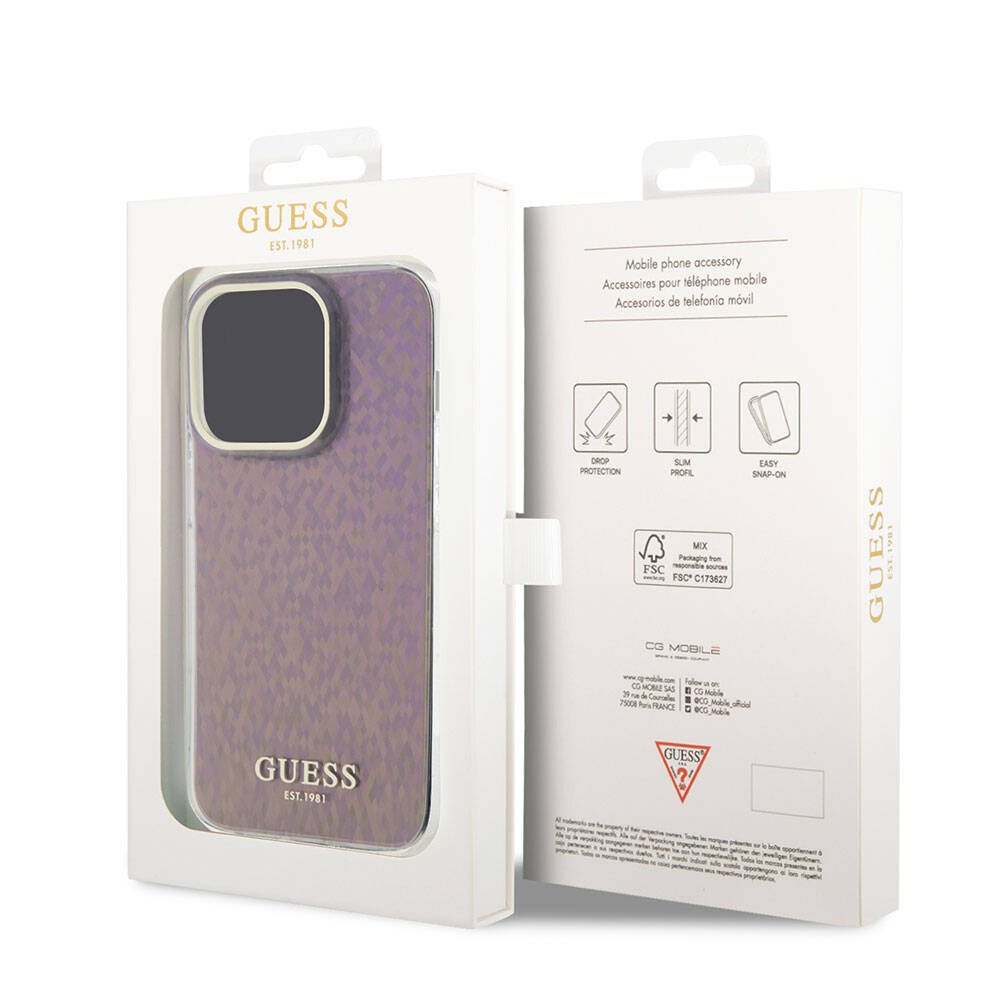 Ovitek za Apple iPhone 15 Pro, Guess, IML Faceted Mirror Disco Iridescent, Roza