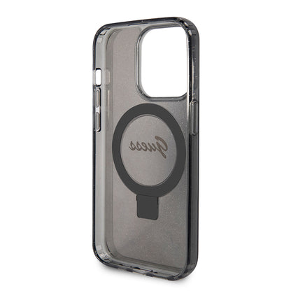 Ovitek MagSafe za Apple iPhone 15 Pro, Guess, IML Ring Stand Glitter, Črn