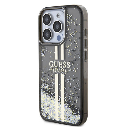 Ovitek za Apple iPhone 15 Pro, Guess, Liquid Glitter Gold Stripe, Črn