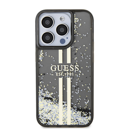 Ovitek za Apple iPhone 15 Pro, Guess, Liquid Glitter Gold Stripe, Črn