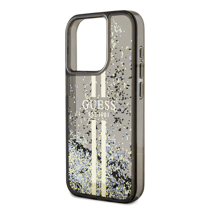 Ovitek za Apple iPhone 15 Pro, Guess, Liquid Glitter Gold Stripe, Črn