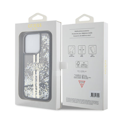 Ovitek za Apple iPhone 15 Pro, Guess, Liquid Glitter Gold Stripe, Črn