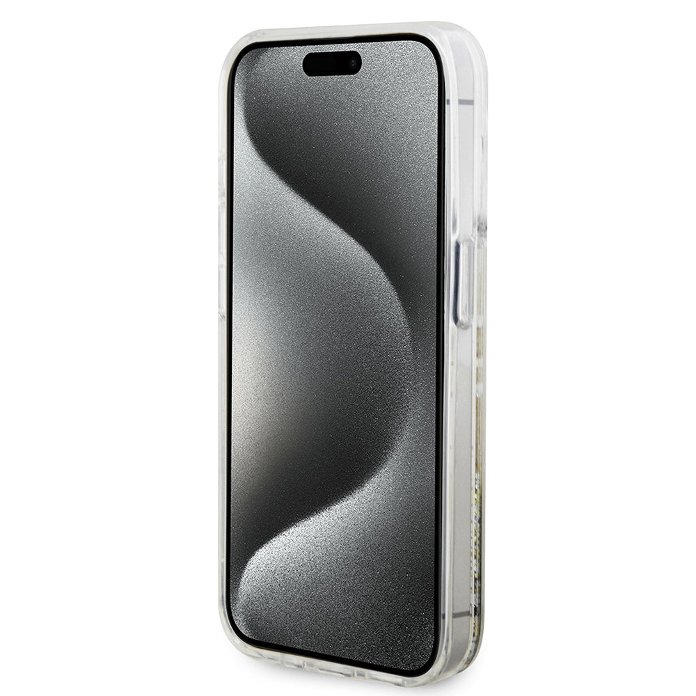 Ovitek za Apple iPhone 15 Pro, Guess, Liquid Glitter Gold Stripes, Prozoren