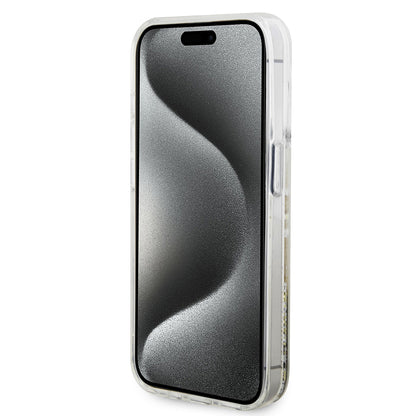 Ovitek za Apple iPhone 15 Pro, Guess, Liquid Glitter Gold Stripes, Prozoren