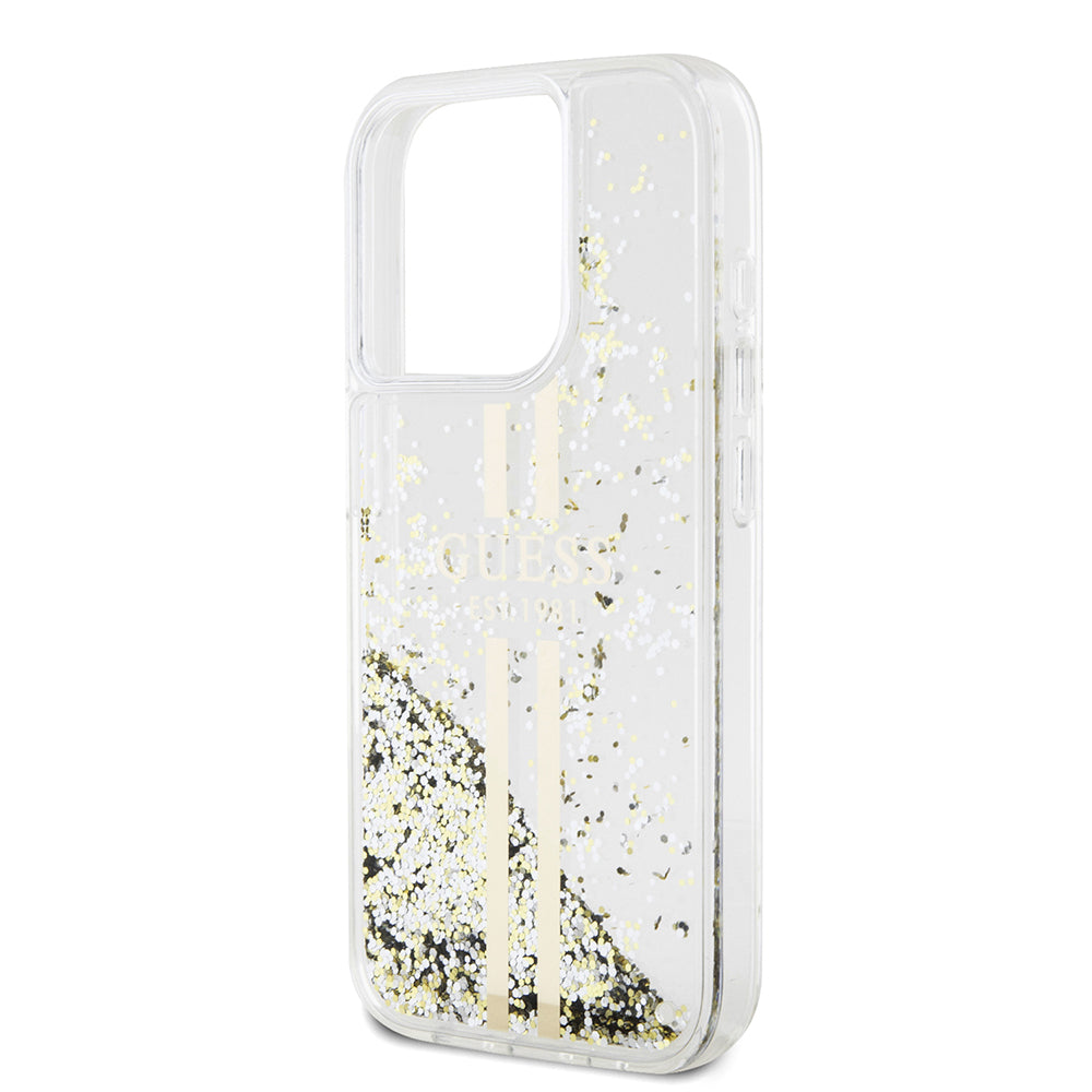 Ovitek za Apple iPhone 15 Pro, Guess, Liquid Glitter Gold Stripes, Prozoren