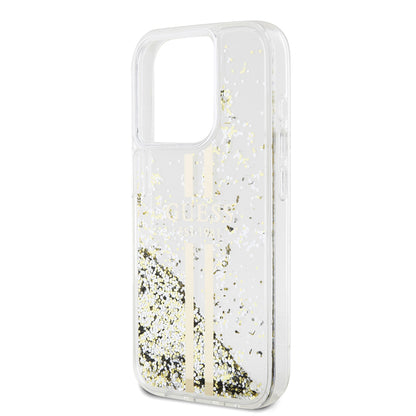 Ovitek za Apple iPhone 15 Pro, Guess, Liquid Glitter Gold Stripes, Prozoren