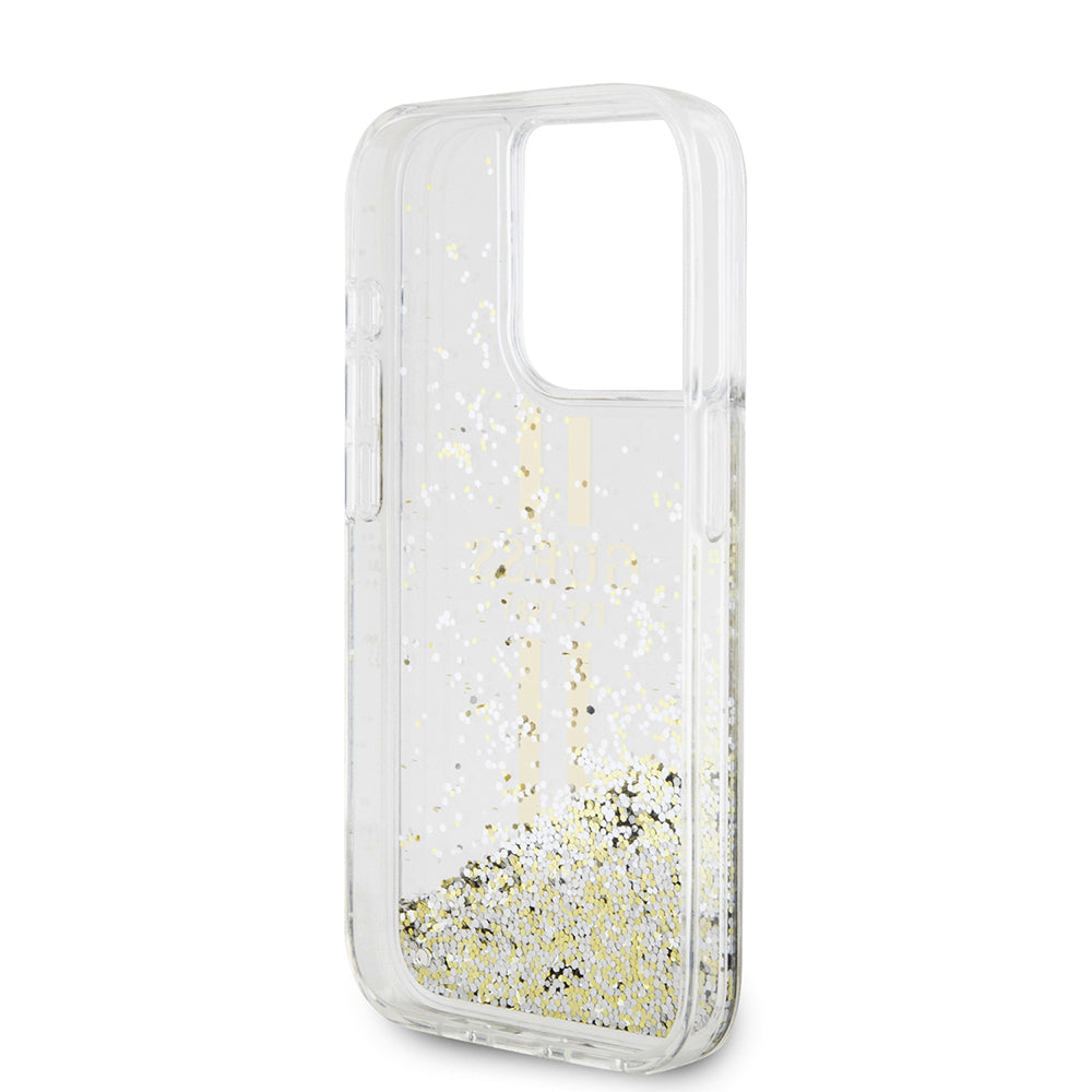 Ovitek za Apple iPhone 15 Pro, Guess, Liquid Glitter Gold Stripes, Prozoren
