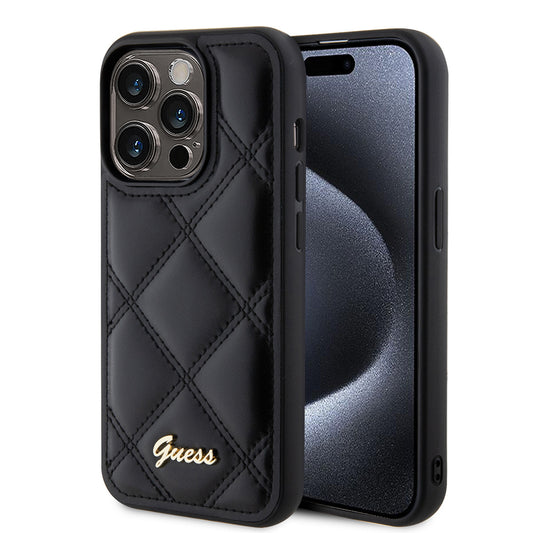 Ovitek za Apple iPhone 15 Pro, Guess, Quilted Metal Logo, Črn