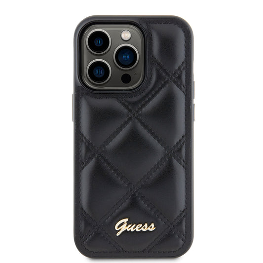 Ovitek za Apple iPhone 15 Pro, Guess, Quilted Metal Logo, Črn