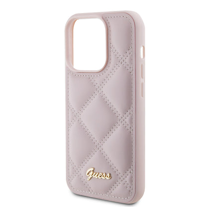 Case for Apple iPhone 15 Pro, Guess, Quilted Metal Logo, Pink
