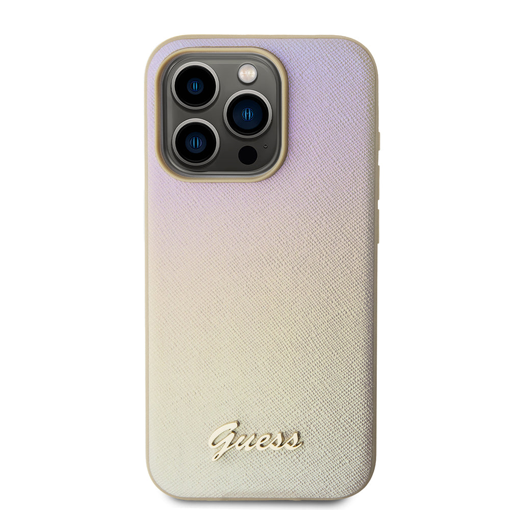 Ovitek za Apple iPhone 15 Pro, Guess, Saffiano Iridescent Script, Zlat