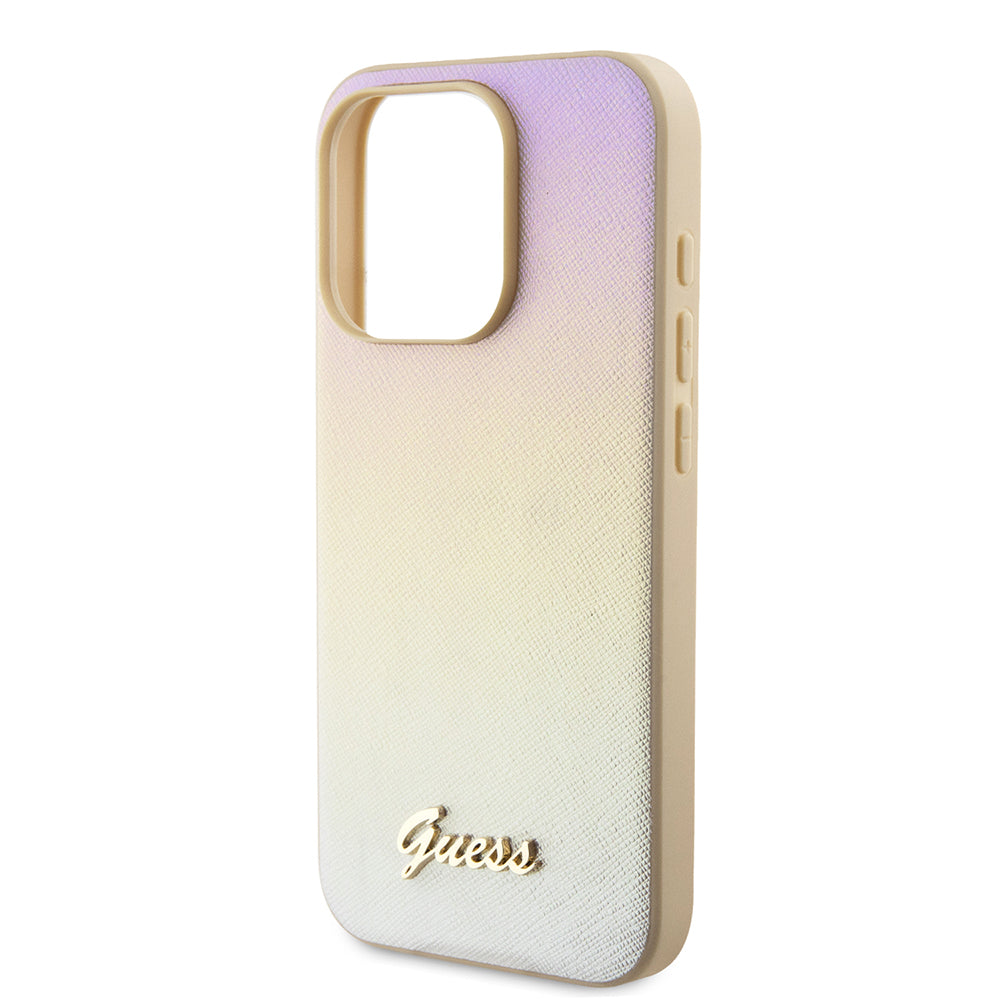 Ovitek za Apple iPhone 15 Pro, Guess, Saffiano Iridescent Script, Zlat