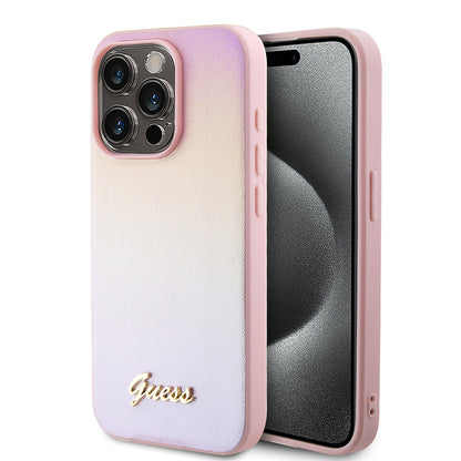 Ovitek za Apple iPhone 15 Pro, Guess, Saffiano Iridescent Script, Roza