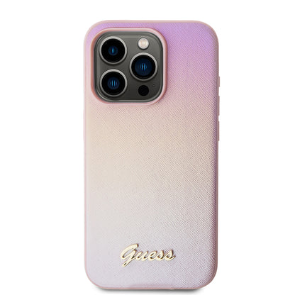 Ovitek za Apple iPhone 15 Pro, Guess, Saffiano Iridescent Script, Roza