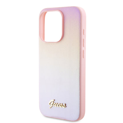 Ovitek za Apple iPhone 15 Pro, Guess, Saffiano Iridescent Script, Roza