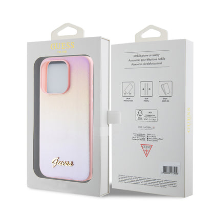 Ovitek za Apple iPhone 15 Pro, Guess, Saffiano Iridescent Script, Roza
