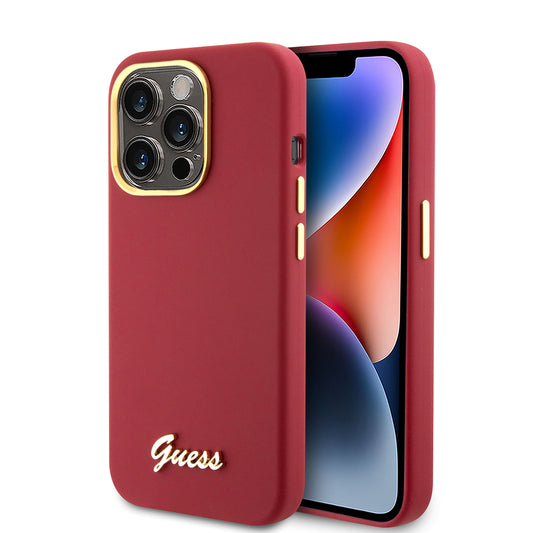 Ovitek za Apple iPhone 15 Pro, Guess, Script Metal Logo & Frame, Roza