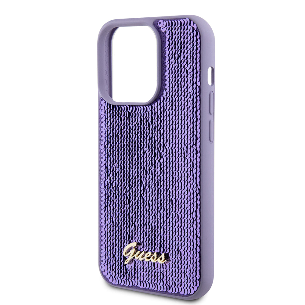 Ovitek za Apple iPhone 15 Pro, Guess, Sequin Script Metal, Vijolična