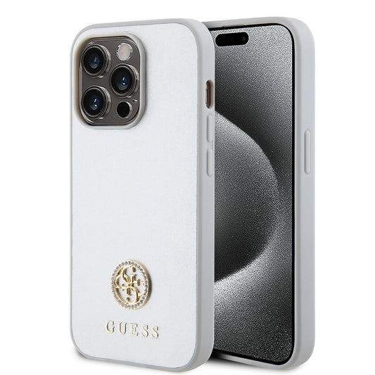 Ovitek za Apple iPhone 15 Pro, Guess, Strass Metal Logo, Srebrn.