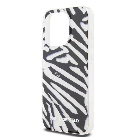 Ovitek za Apple iPhone 15 Pro, Karl Lagerfeld, IML Luxury Zebra Pattern with Strap, Črna