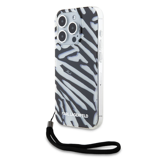 Ovitek za Apple iPhone 15 Pro, Karl Lagerfeld, IML Luxury Zebra Pattern with Strap, Črna