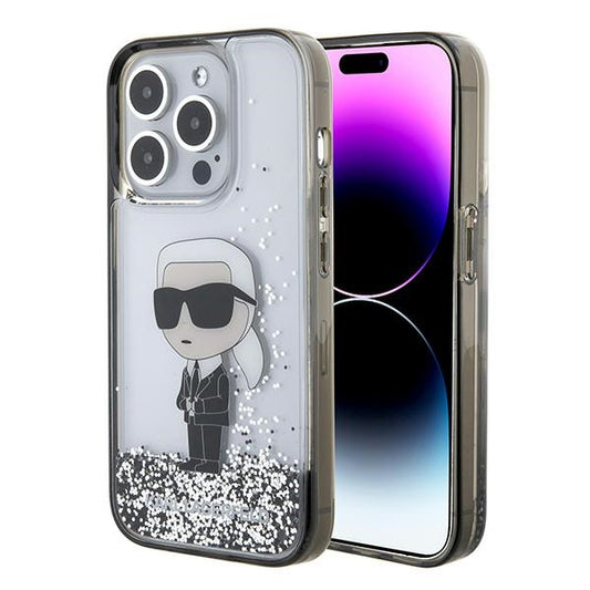 Ovitek za Apple iPhone 15 Pro, Karl Lagerfeld, Liquid Glitter Ikonik Karl, Prozoren
