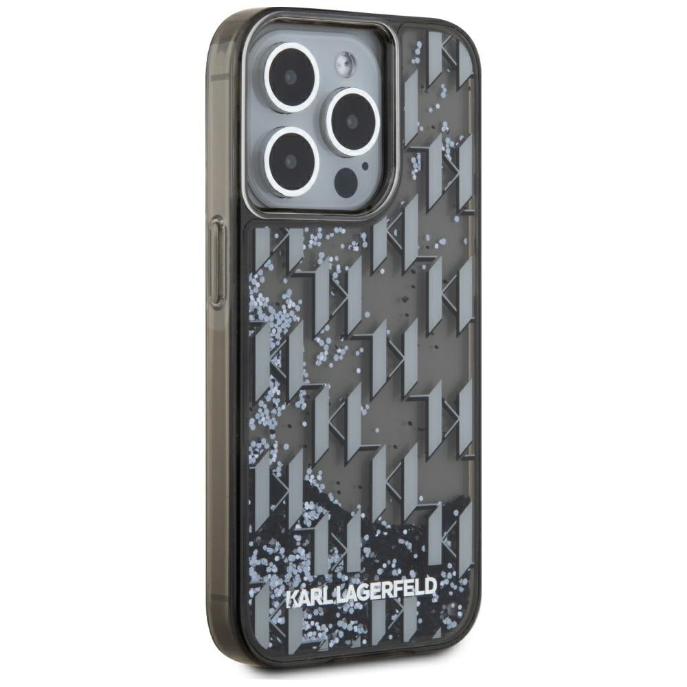 Ovitek za Apple iPhone 15 Pro, Karl Lagerfeld, Liquid Glitter Monogram, Črn