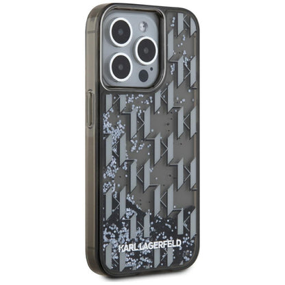 Ovitek za Apple iPhone 15 Pro, Karl Lagerfeld, Liquid Glitter Monogram, Črn