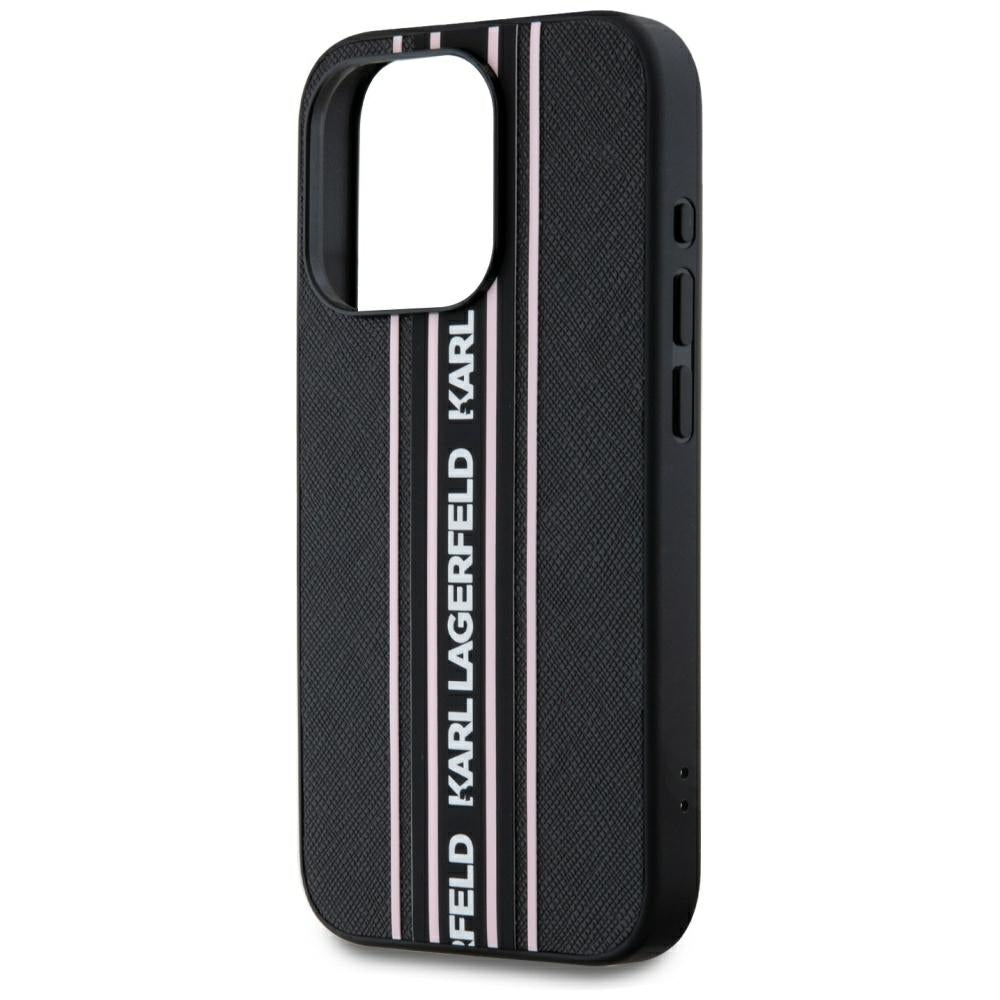 Ovitek za Apple iPhone 15 Pro, Karl Lagerfeld, Saffiano Athleisure Stripes with Strap, Roza