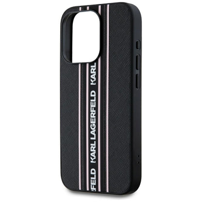 Ovitek za Apple iPhone 15 Pro, Karl Lagerfeld, Saffiano Athleisure Stripes with Strap, Roza